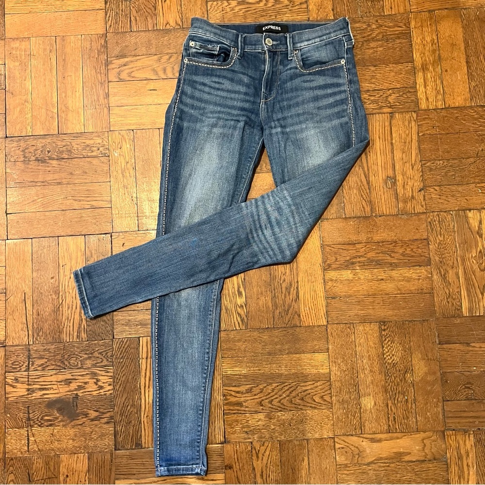 Express - Mid Rise Skinny Stretch Jeans Medium Wash